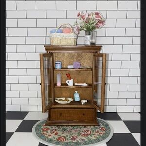 Miniature Wooden Cabinet with Accessories